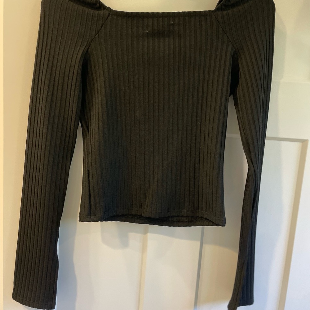 Black Ribbed Long Sleeve Top - Picture 2 of 3